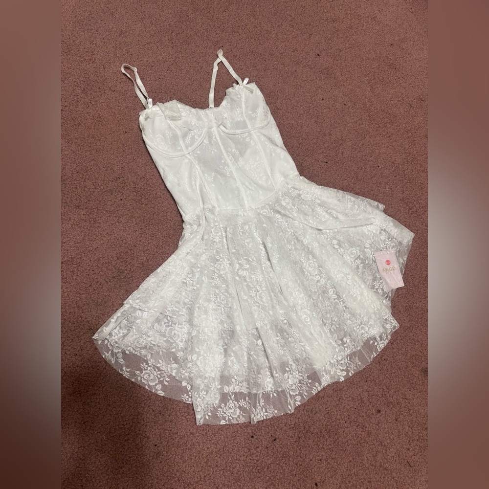 New large white lace ruffle corset short fairy core goth gothic dress mini